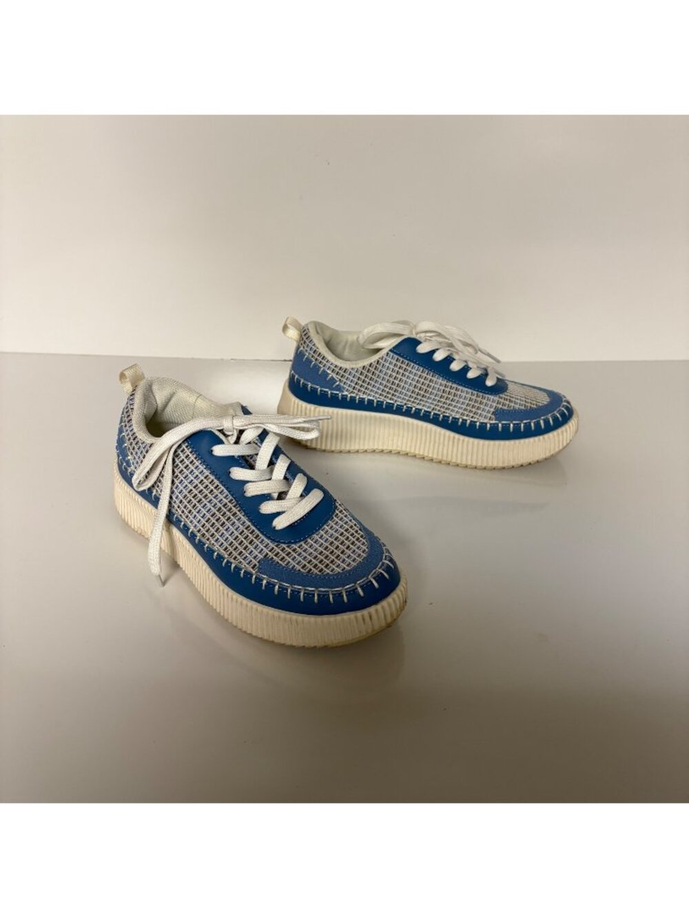Nicole Miller Womens Blue White Brita Platform Sneakers Size 8 Lace Up Shoes
